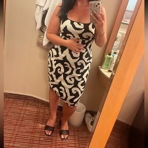 White and black abstract dress from express